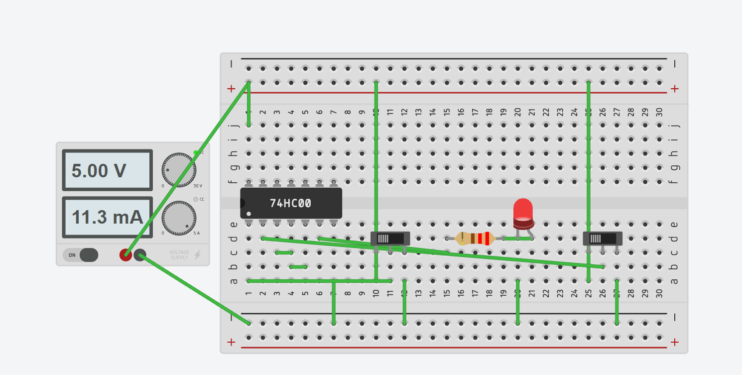 2つのスイッチを両方ONにするとLEDが光るAnd回路